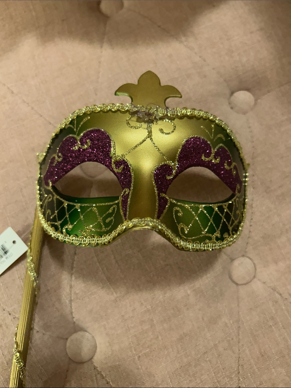 Gold, Green & Purple Venetian Stick Mask - NWT. Great gift!